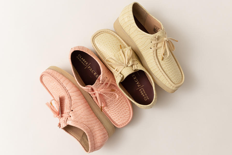 Packer for Clarks Originals Wallabee “Croc” in pink and maple. - Credit: Courtesy of Sirui Ma for Packer Shoes