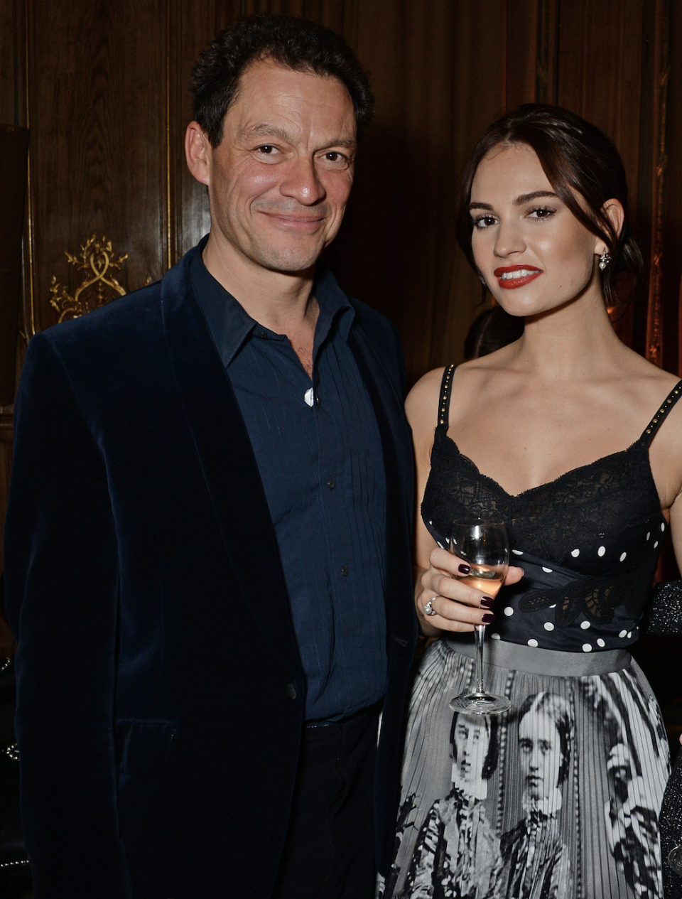 LONDON, ENGLAND - OCTOBER 30: (L to R) Dominic West, Lily James and Laura Carmichael attend the Harper's Bazaar Women Of The Year Awards 2018, in partnership with Michael Kors and Mercedes-Benz, at Claridge's Hotel on October 30, 2018 in London, England. (Photo by David M. Benett/Dave Benett/Getty Images for Harper's Bazaar/Hearst UK)