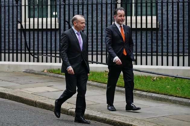 Government chief whip Chris Heaton-Harris (left) with his former deputy, Chris Pincher, in Downing Street. (Photo: Aaron Chown via PA Wire/PA Images)