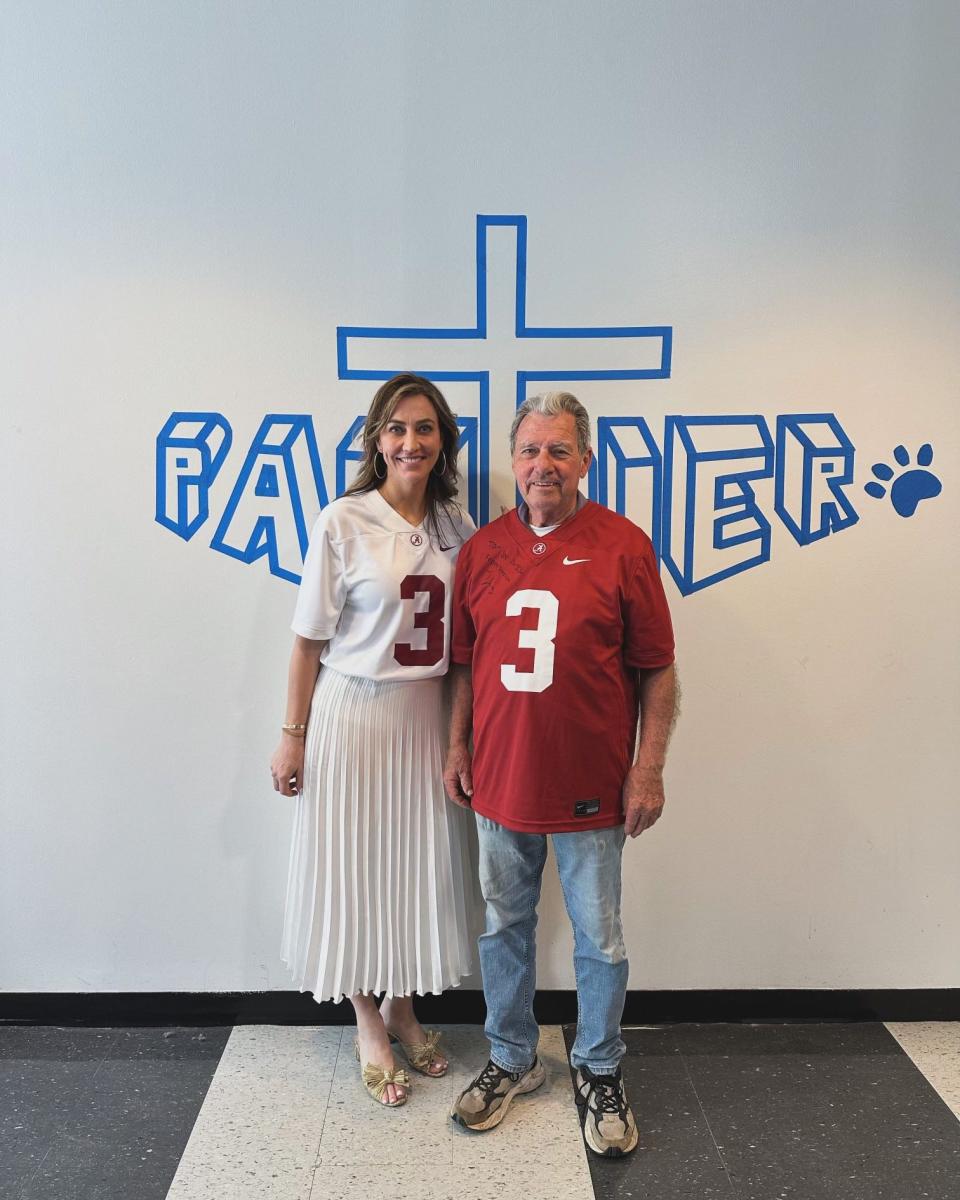 Detroit Lions cornerback Terrion Arnold's high school counselor, Sara Bayliss, and janitor, Joe Biggs.