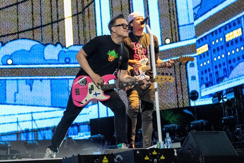 Blink-182 will play two Florida shows on its first tour featuring founding vocalist/guitarist Tom DeLonge, right, in nearly a decade.