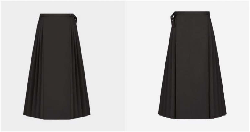 引發熱議的商品，為迪奧新推出的「中長半摺半身裙」，迪奧中國官網已將這款裙子下架。（圖／翻攝自迪奧中國官網）