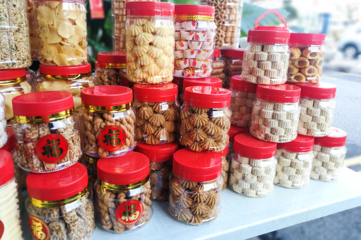 Assorted Chinese New Year goodies with Chinese character Prosperous for sale