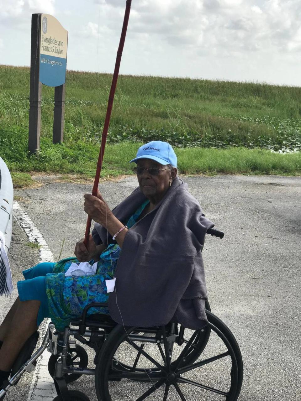 Leona Moten-Scott fishing near the Everglades on her 100th birthday.