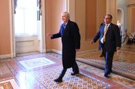 Senate Majority Leader McConnell arrives for the fourth day of the Senate impeachment trial of President Trump