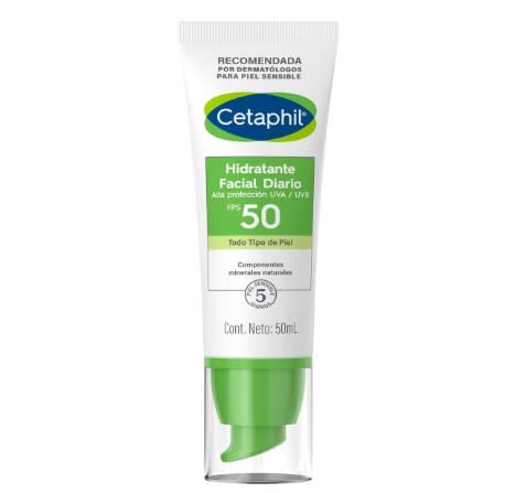 Cetaphil Hidratante Facial Diario con Protección UVA UVB y FPS 50, Hidrata con Fotoprotección UVA UVB Recomendada por Dermatólogos para Piel Sensible/Amazon.com.mx