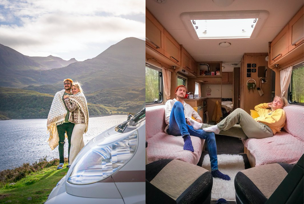 Gemma Spence and Campbell Kerr have quit the rat race to live life in a motorhome. (@highlands2hammocks/Caters)