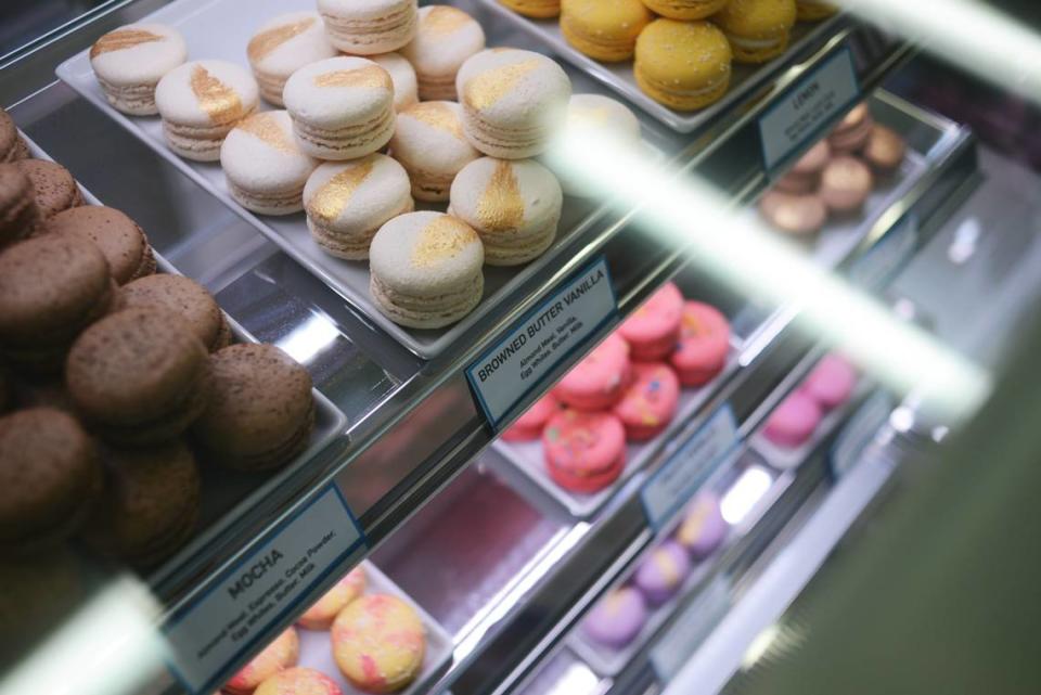 Little Blue Bakehouse opened in Raleigh as the city’s first all-dessert mini food hall. The Bakehouse is owned by Little Blue Macaron owners Allison and Carl Vick, whose case of macarons offer bold and subtle flavors and vibrant colors.