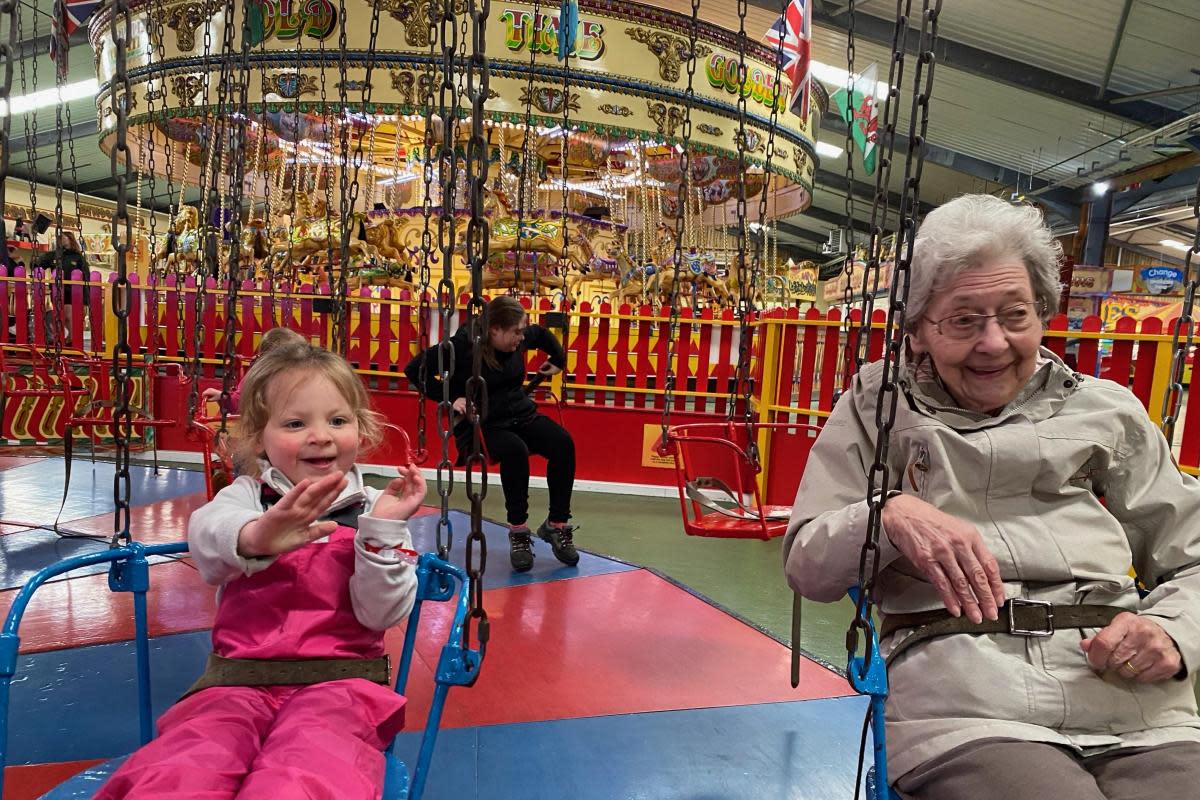 Phyllis and her three-year-old great-granddaughter rode the Chair-O-Plane at Folly Farm <i>(Image: Katie Antippas)</i>