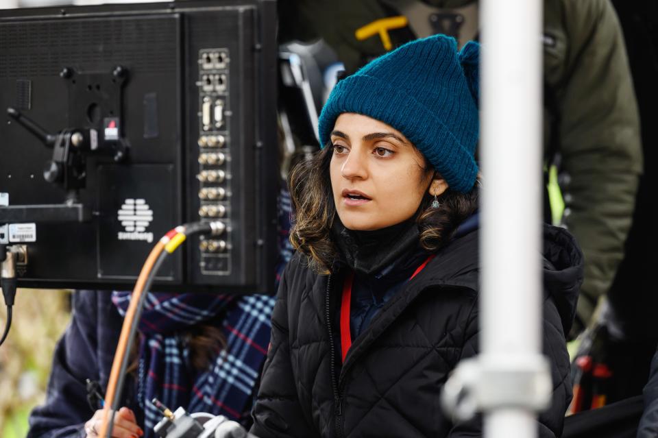 Nida Manzoor on the set of Polite Society. (Photo: Focus Features/Courtesy Everett Collection)