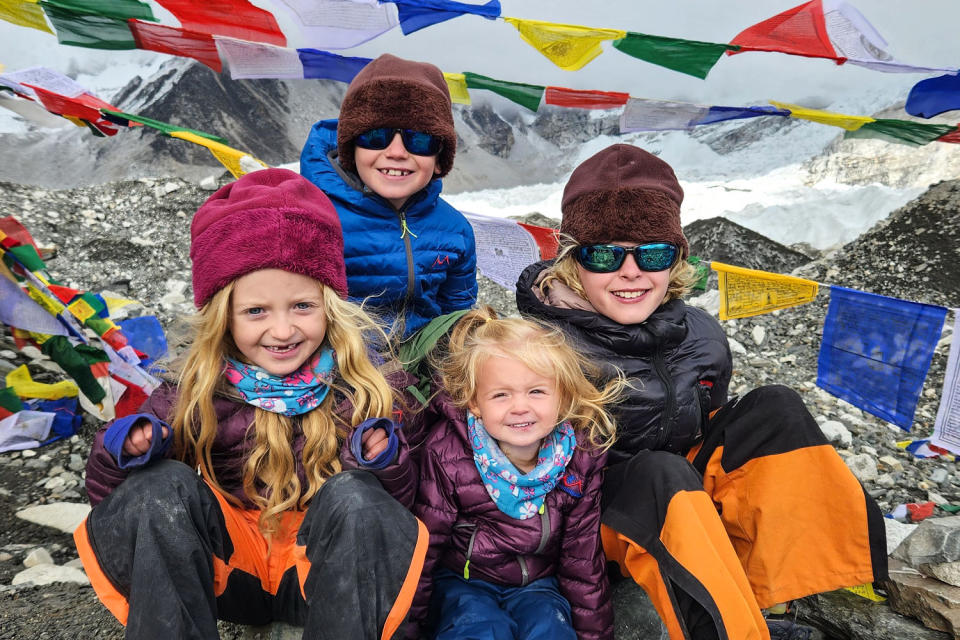 The Matulis kids at Everest Base Camp in 2022. (Cindy Matulis)