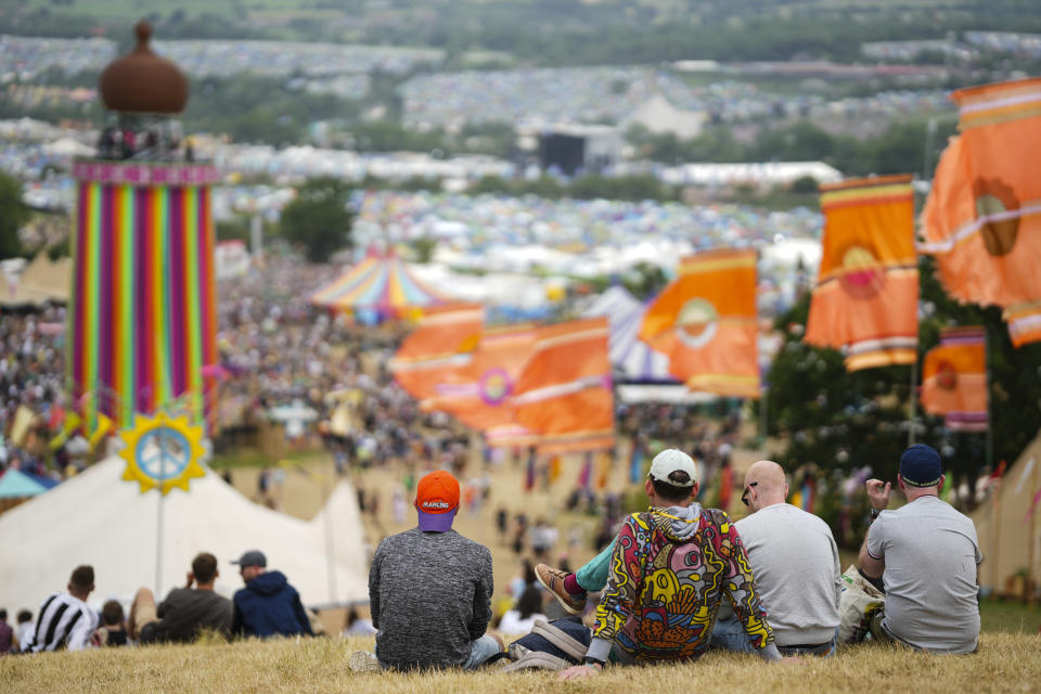 A general view of the Glastonbury Festival in Worthy Farm, Somerset, England, Friday, June 24, 2022. (AP Photo/Scott Garfitt)