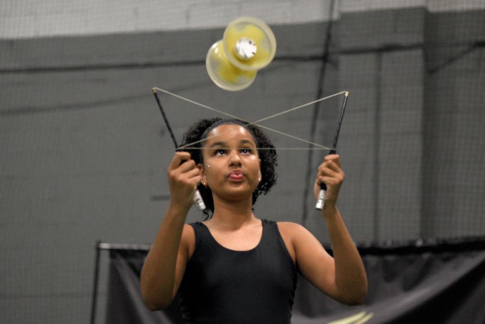 Alessia Succes prepares to catch her diabolo on Saturday, August 5, 2023 at The Fields Sports Complex in East Brunswick, New Jersey. She competed with her sister in the under 18 team category under the name the Succes Sisters. 