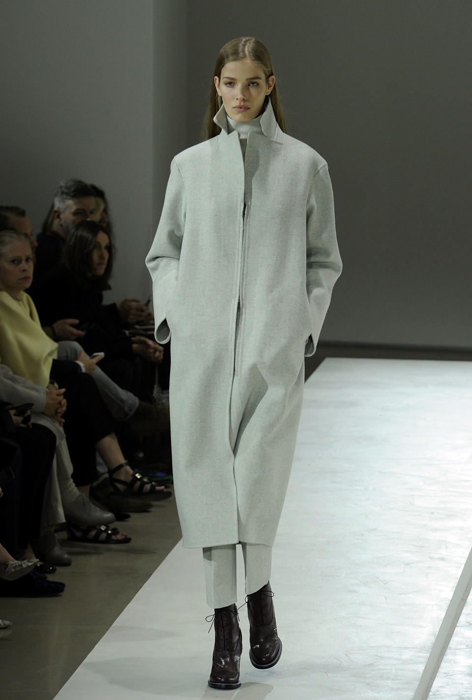 A model wears a creation for Jil Sander women's Fall-Winter 2014-15 collection, part of the Milan Fashion Week, unveiled in Milan, Italy, Friday, Feb. 21, 2014. (AP Photo/Giuseppe Aresu)