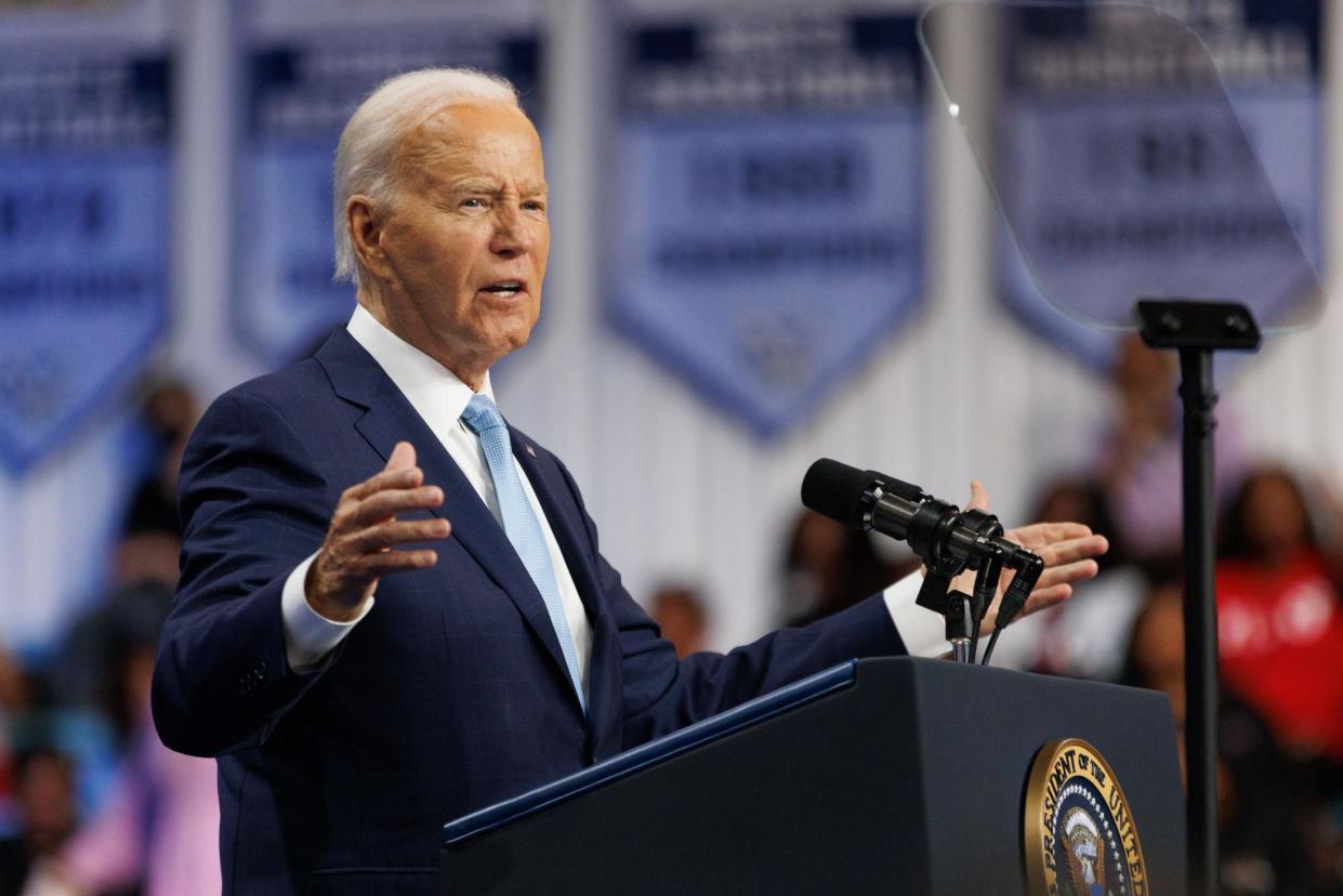 <span>Joe Biden speaks in Upper Marlboro, Maryland, on 15 August 2024.</span><span>Photograph: Bryan Olin Dozier/NurPhoto/Rex/Shutterstock</span>