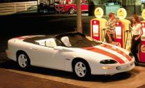 <p>To celebrate the Camaro's 30th anniversary, Chevrolet released a white convertible Z28 with orange stripes reminiscent of those on the 1969 pace car.</p>