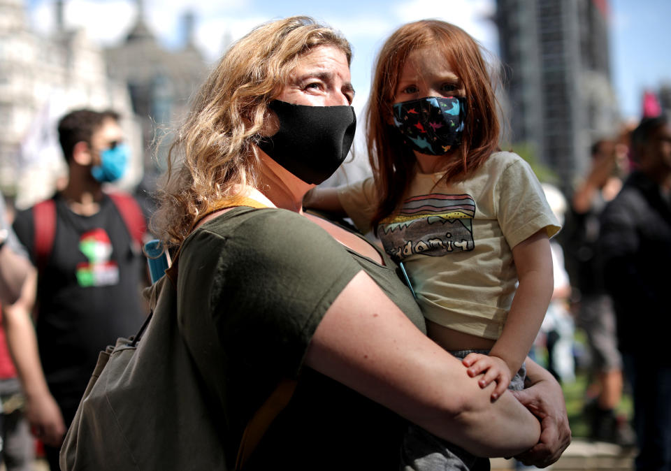 LONDON, ENGLAND - SEPTEMBER 01: Extinction Rebellion protestors demonstrate at Westminster on September 1, 2020 in London, England. The environmental activist group organised several events across the UK timed for the return of government officials from the summer holiday. (Photo by Dan Kitwood/Getty Images)