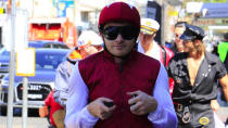 AFL star Heath Shaw got right into the spirit of the day with this brilliant jockey outfit.