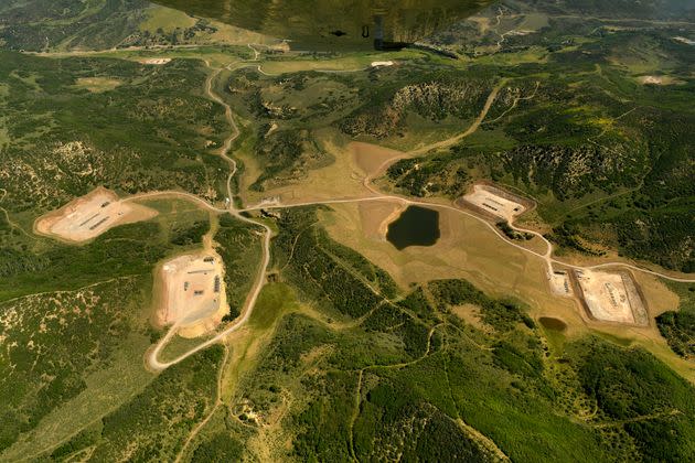 An aerial view of gas and oil development in the Plateau Creek Drainage in western Colorado.