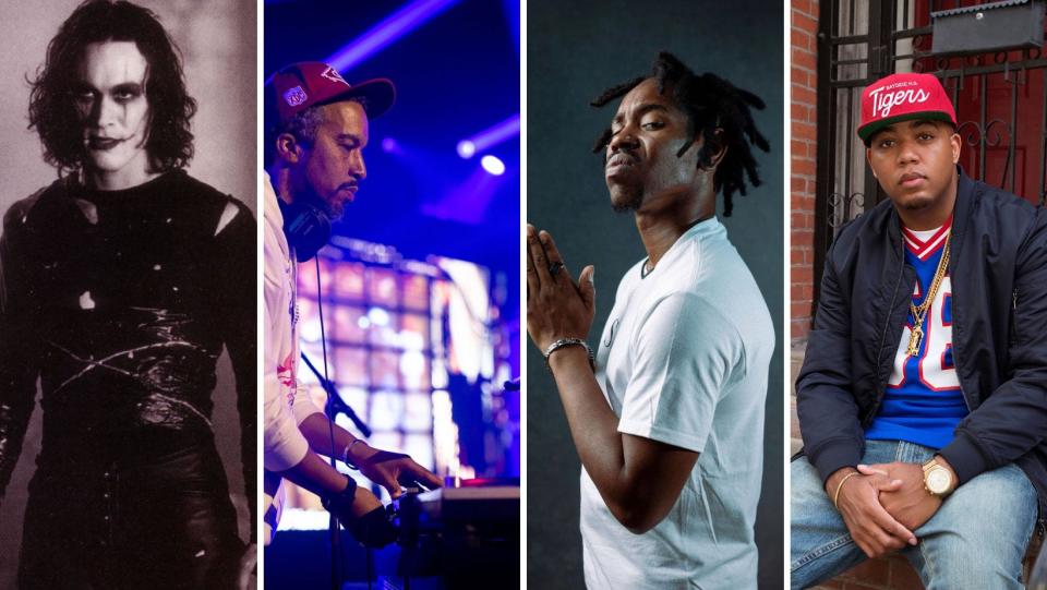 At 3 Chambers Fest, from left, "The Crow" will have its score remixed live by Shaolin Jazz, and the rappers Solemn Brigham and Skyzoo will perform.
