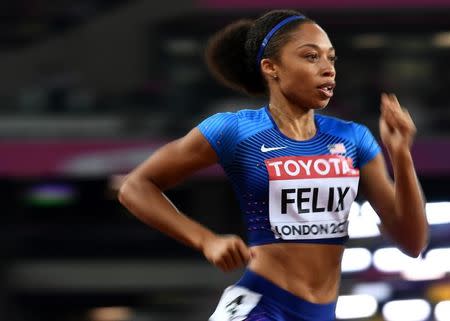 Athletics - World Athletics Championships - Women's 400 Metres Semi-Final - London Stadium, London, Britain – August 7, 2017. Allyson Felix of the U.S. in action. REUTERS/Dylan Martinez