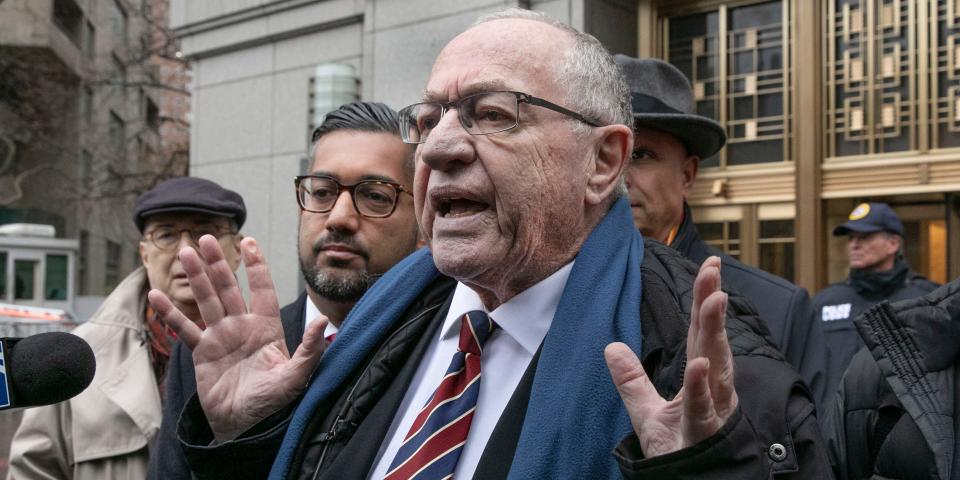 FILE - In this Dec. 2, 2019, file photo, attorney Alan Dershowitz talks to the press outside federal court, in New York. Retired law professor Alan Dershowitz says he hasn't changed at all and has a long history of representing people whose views he doesn't necessarily agree with. Dershowitz is part of President Donald Trump's defense team at the Senate impeachment trial. (AP Photo/Richard Drew, File)