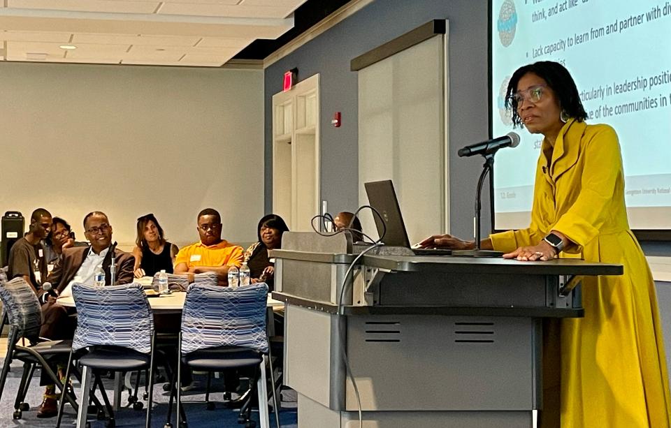 Keynote speaker, Tawara Goode, tackles cultural awareness about being black and disabled at the Black Impact Summit in New Brunswick.