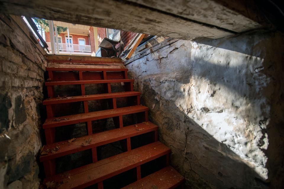 Looking up the stairs from the basement of the Welty House. The residents of the house and neighbors across the street hid in the basement the first night of the battle, according to a letter that was preserved from that time period.