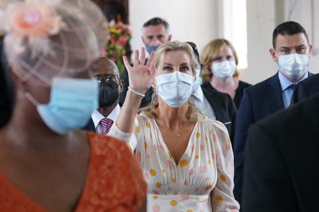 The Countess of Wessex leaves after attending a church service to mark The Queen’s Platinum Jubilee at Holy Trinity Anglican Church in St Lucia