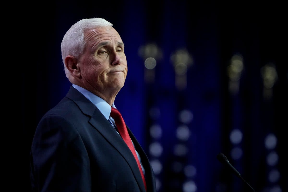 Republican presidential candidate and former U.S. Vice President Mike Pence delivers remarks at the Faith and Freedom Road to Majority conference at the Washington Hilton on June 23, 2023 in Washington DC.  (Getty Images)