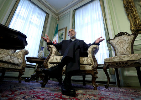 FILE PHOTO: Iran's nuclear chief Ali Akbar Salehi gestures as he speaks to Reuters during an interview in Brussels, Belgium November 27, 2018. REUTERS/Yves Herman/File Photo