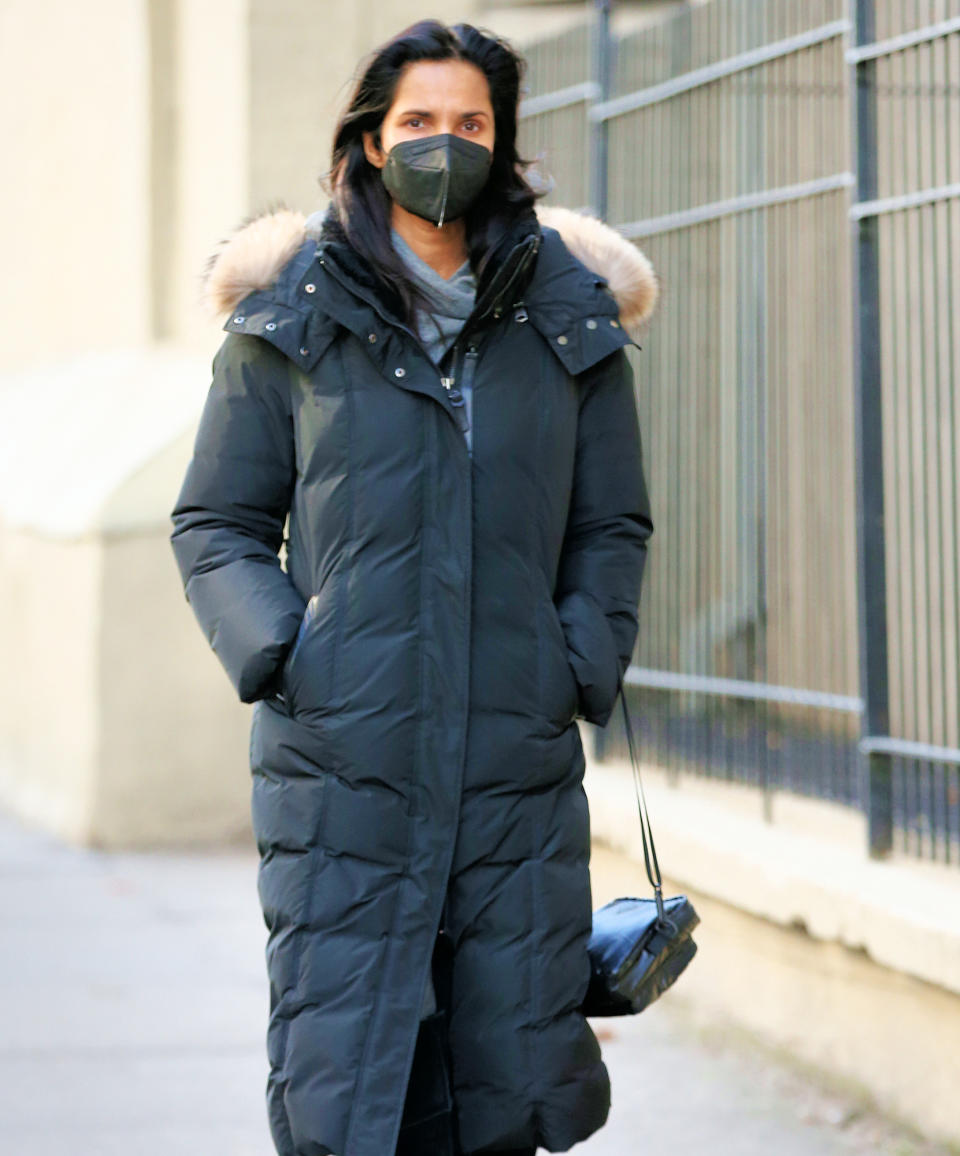 <p>Padma Lakshmi stays bundled on Jan. 27 while out in New York City.</p>