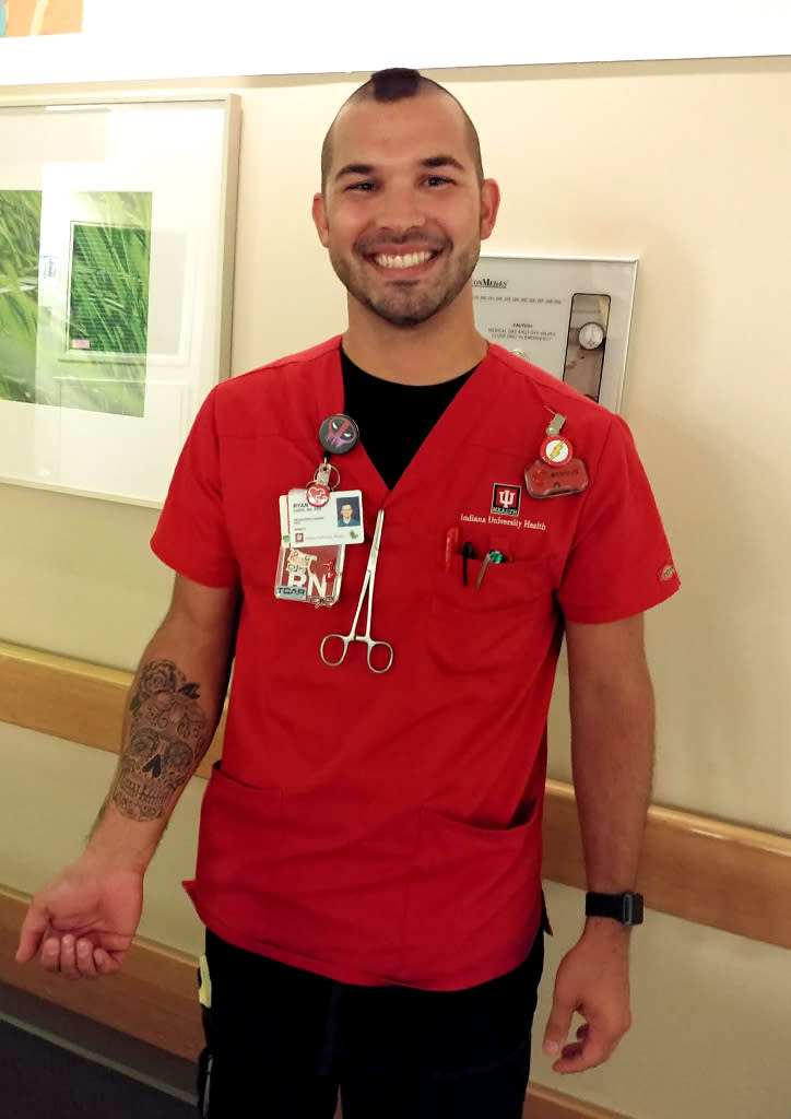 Ryan Goris, an intensive care unit nurse at Indiana University Health Arnett Hospital in Lafayette, Ind., has been allowed to display his tattoos at work since April. (Photo: Courtesy of Indiana University Health)