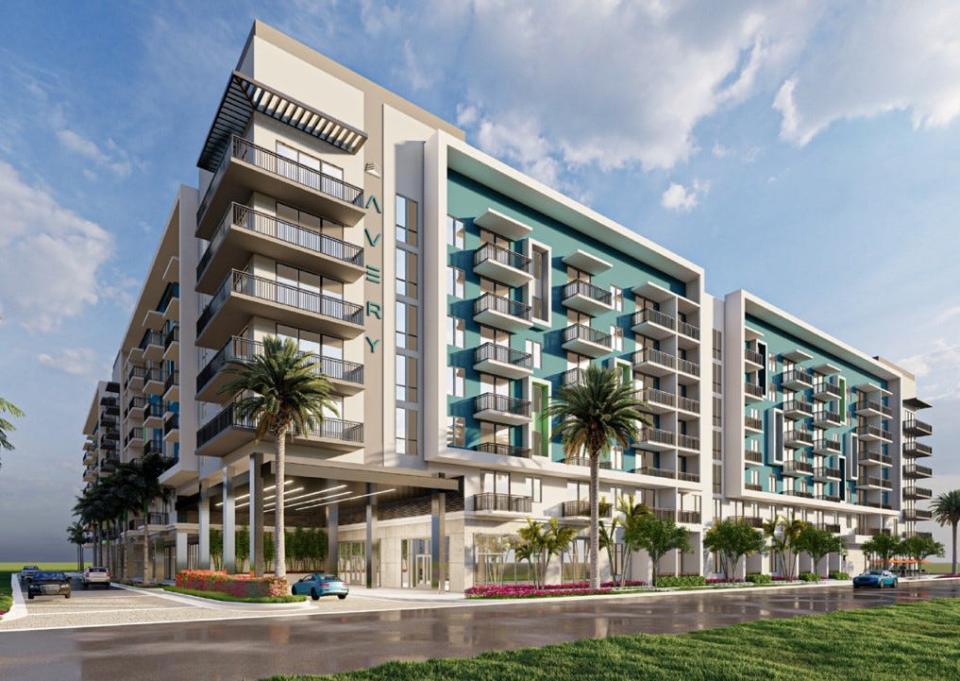 An artist's rendering of Avery Eau Gallie, a seven-story building with 326 apartments and ground-level restaurant-retail space proposed for construction southwest of the intersection of U.S. 1 and Eau Gallie Boulevard.