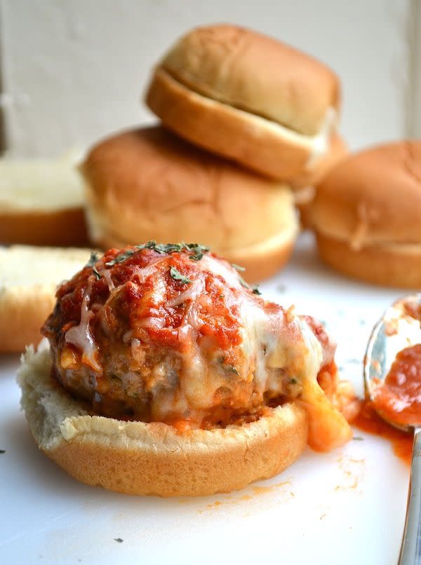 Cheesy-Stuffed Meatball Sliders