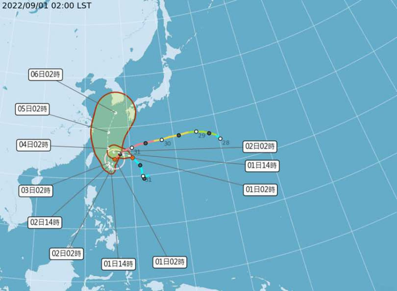 颱風預估路徑。（圖／中央氣象局）