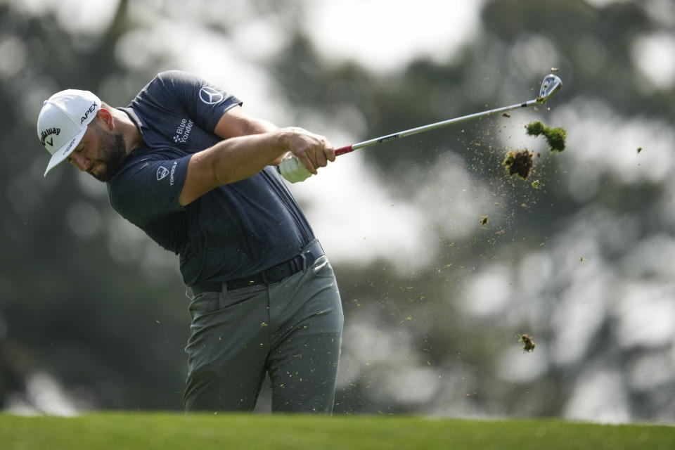 Jon Rahm, of Spain, hits his tee shot on the fourth hole during the first round of the Masters golf tournament at Augusta National Golf Club on Thursday, April 6, 2023, in Augusta, Ga. (AP Photo/Matt Slocum)