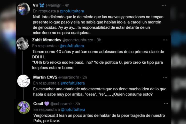 Nati Jota fue criticada en redes sociales (Captura Twitter)