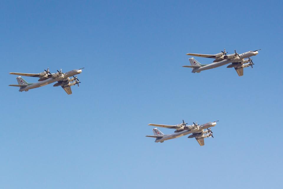 File photo: Russian TU-95MS missile carriers fly over Red Square in Moscow’s victory parade in 2019 (Getty)