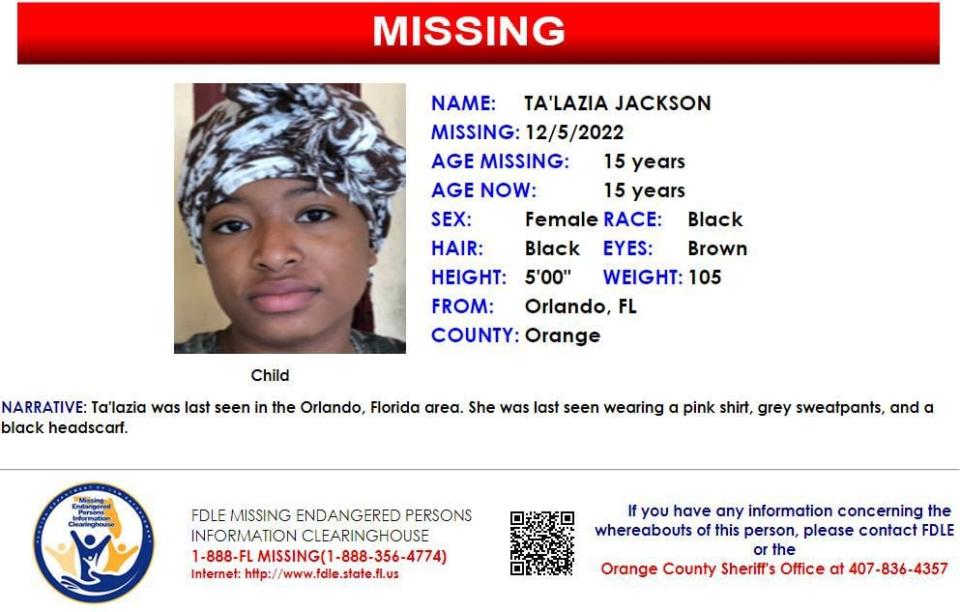 Ta'Lazia Jackson was last seen in Orlando on Dec. 5, 2022.