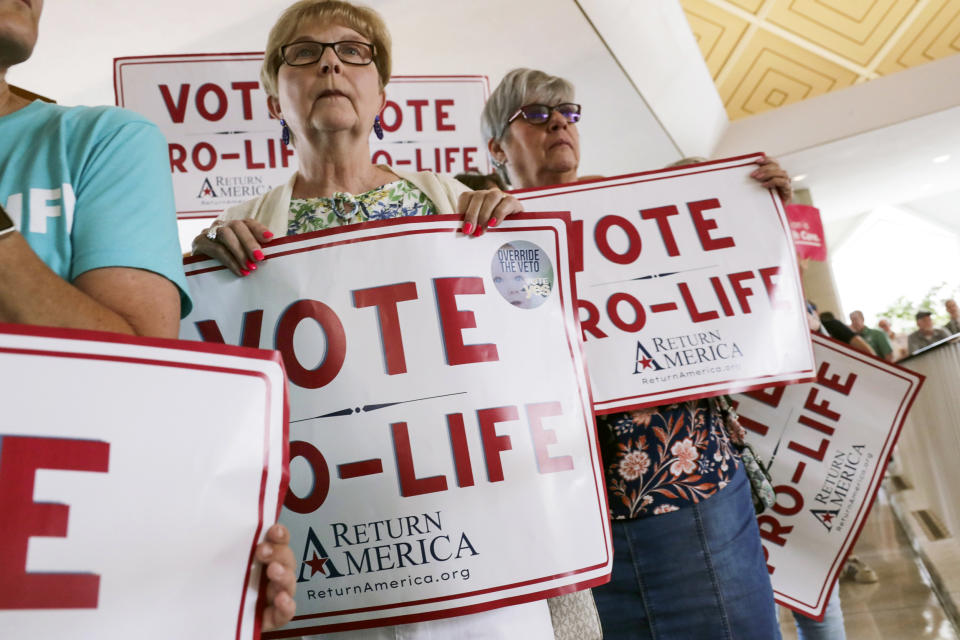 Abortion rights opponents at the Capitol in Raleigh, N.C., on May 16, 2023. (Chris Seward / AP)