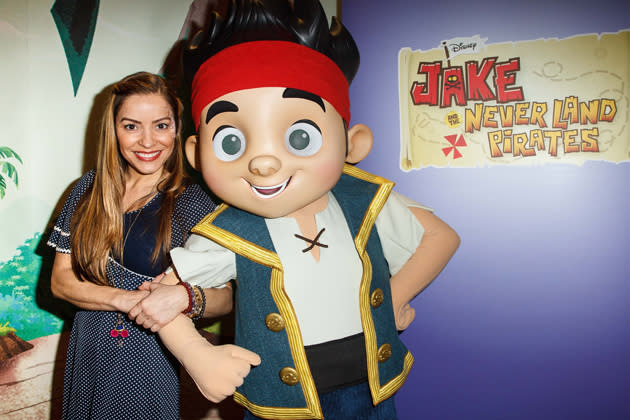 Celebrity photos: Elen Rivas moved on from ex boyfriend Peter Andre this week by making friends with a pirate at a Jake and the Never Land Pirates event.