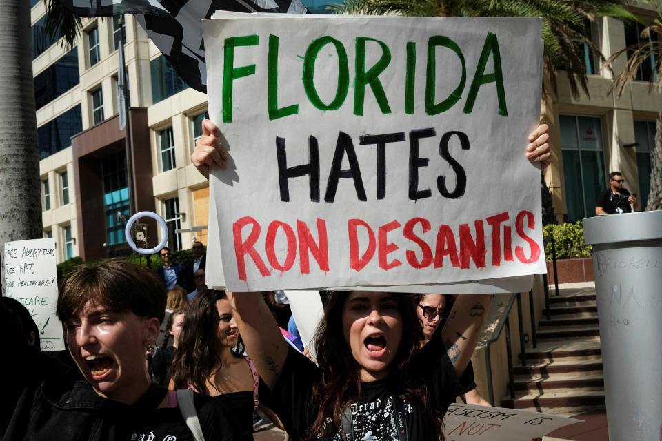 Anti-DeSantis protesters gather in Miami, May 24