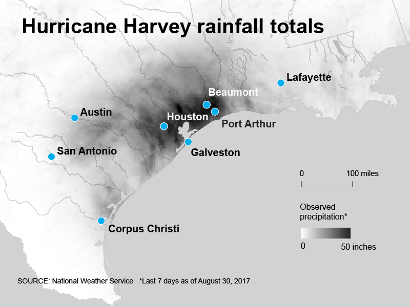 Harvey rainfall totals graphic