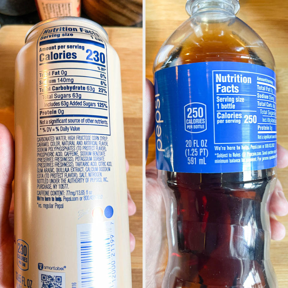 Nutrition facts on Nitro Pepsi vs the nutrition facts on regular Pepsi