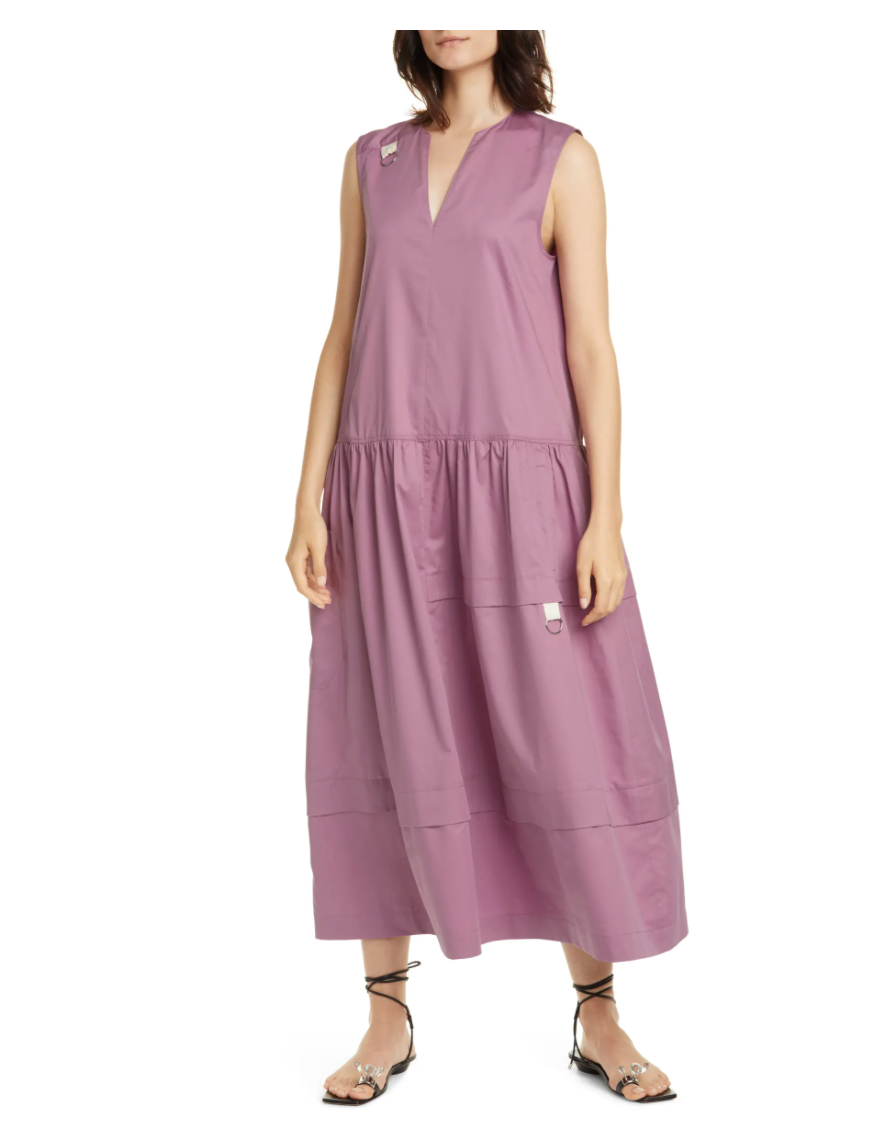 Tibi Split Neck Eco Poplin Midi Dress. Image via Nordstrom.