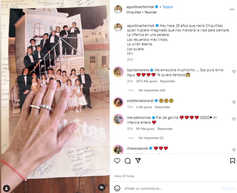 Agustina Cherri compartió un emotivo posteo para recordar su paso por Chiquititas (Foto: Instagram @agustinacherriok)