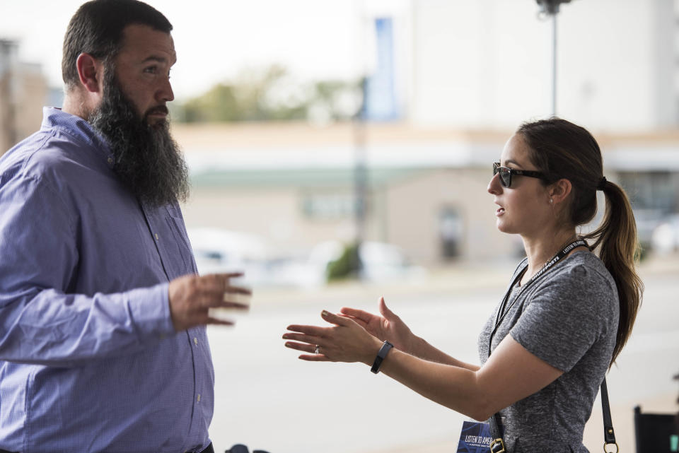 Paige Lavender talks to Chris Kessell at the HuffPost activation site.