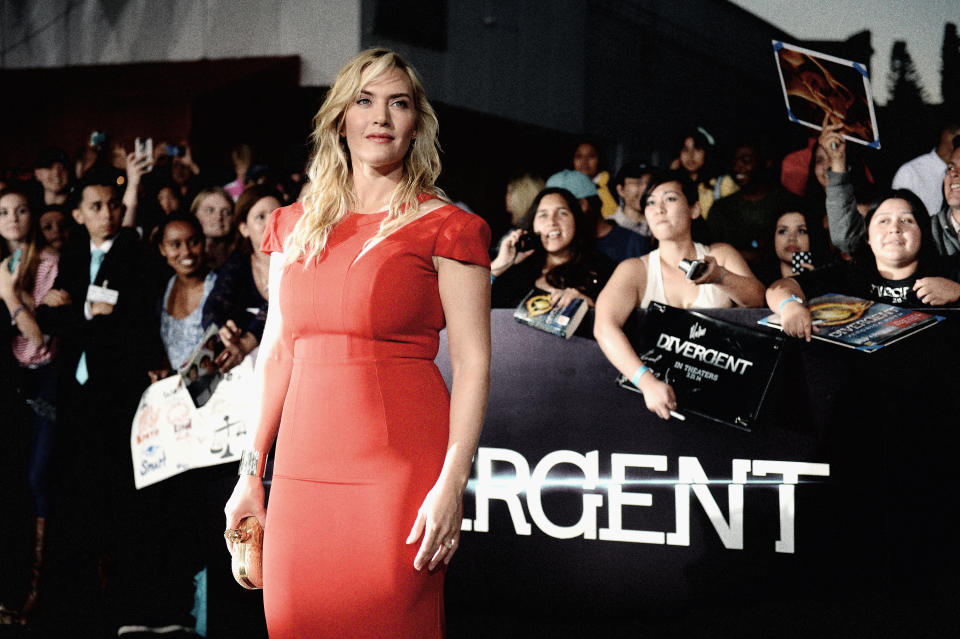 LOS ANGELES, CA - MARCH 18:  (EDITORS NOTE: This image was processed using digital filters)  Actress Kate Winslet attends Summit Entertainment's 'Divergent' Premiere at Regency Bruin Theatre on March 18, 2014 in Los Angeles, California.  (Photo by Jason Kempin/Getty Images)