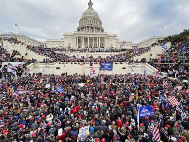 PHOTO: President Donald Trump's supporters gather outside the Capitol building in Washington D.C., Jan. 6, 2021. (Tayfun Coskun/Anadolu Agency via Getty Images, FILE)